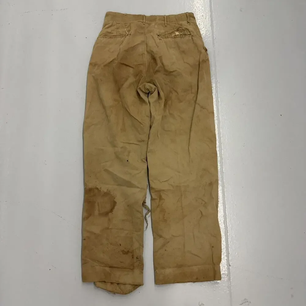 Vintage WW2 Tan Military Canvas Sanforized Chinos 29x30